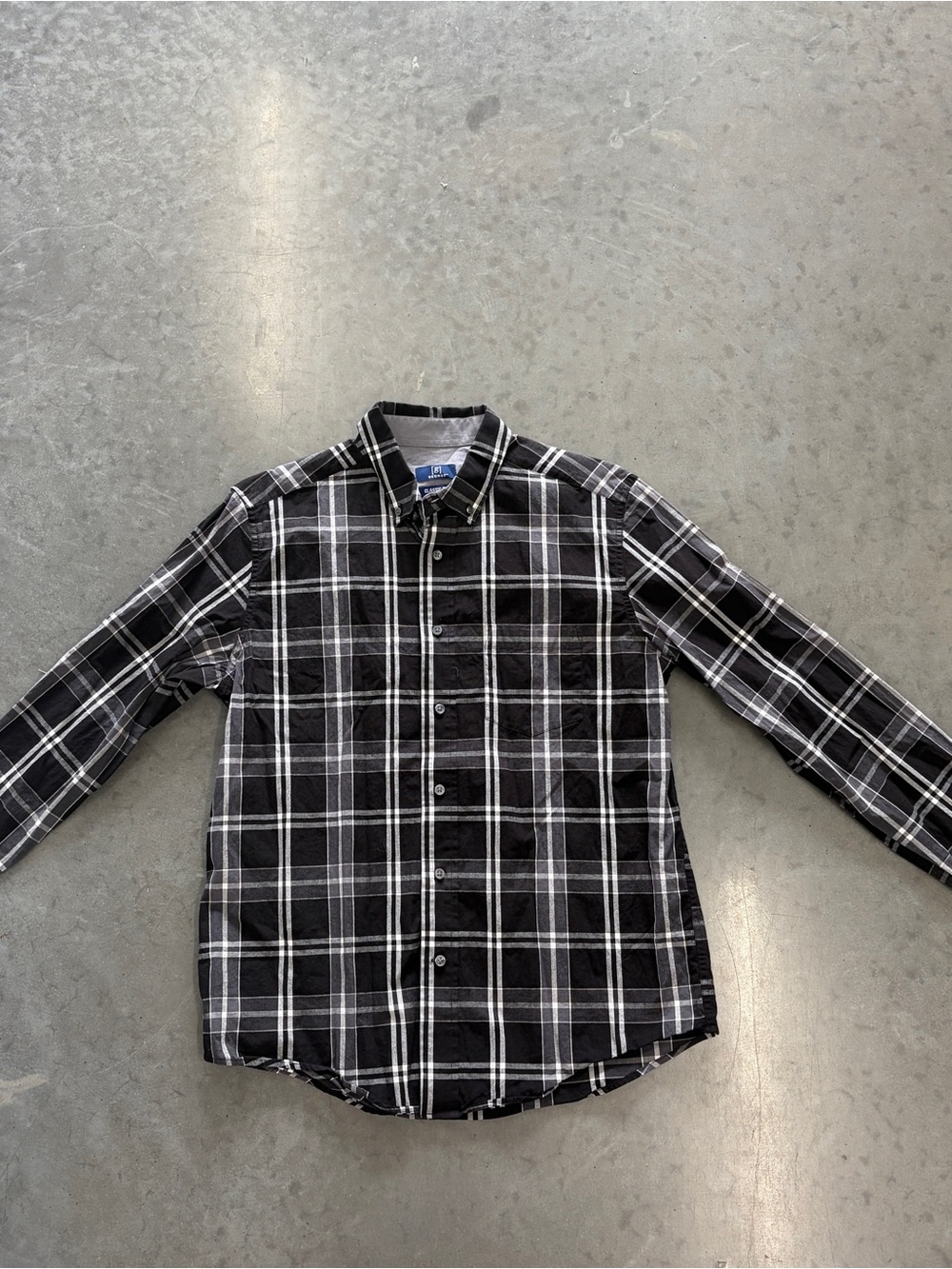 George Black and White Plaid Casual Button-Down Shirt